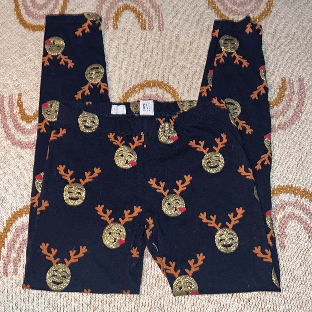 Emoji reindeer Gap kids size medium 8/10 leggings navy/gold glitter
